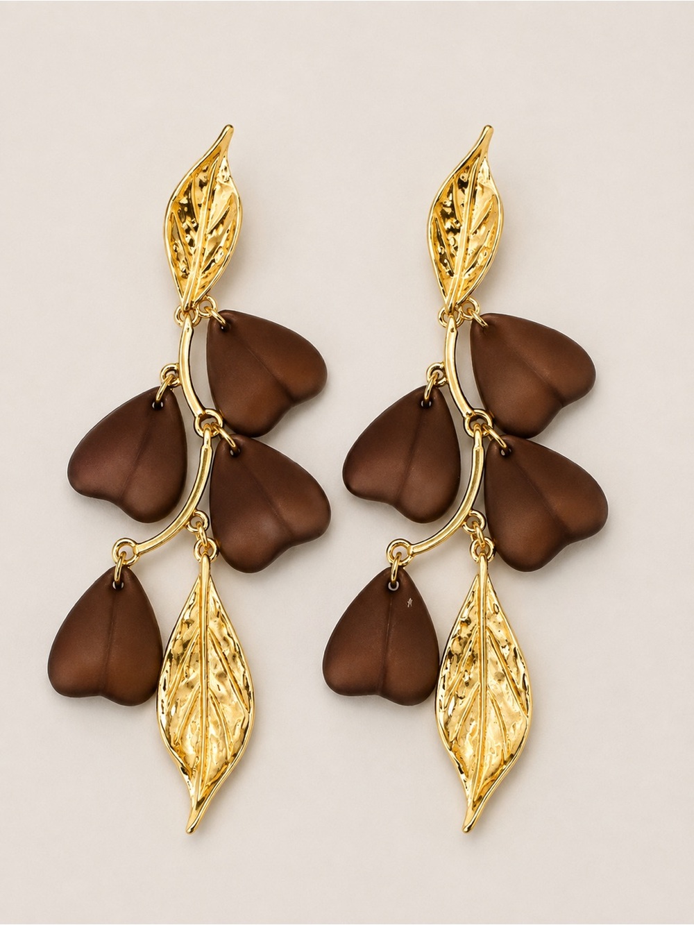 Gold and Brown Leaf Drop Earrings - Elegant Women's Jewelry